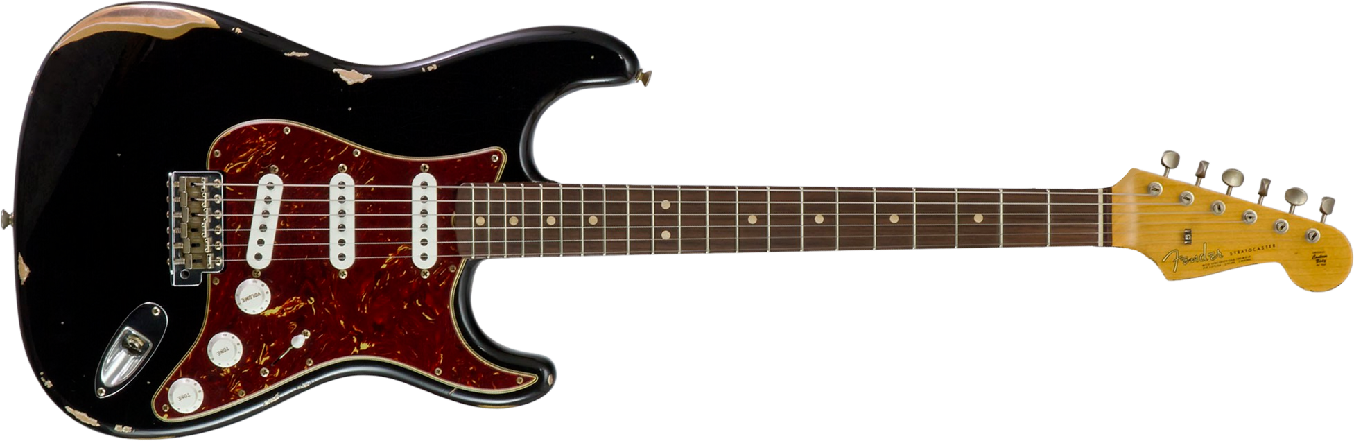 Fender Custom Shop Strat 1963 3s Trem Rw #r143861 - Relic Black O. Hle Gold - E-Gitarre in Str-Form - Main picture