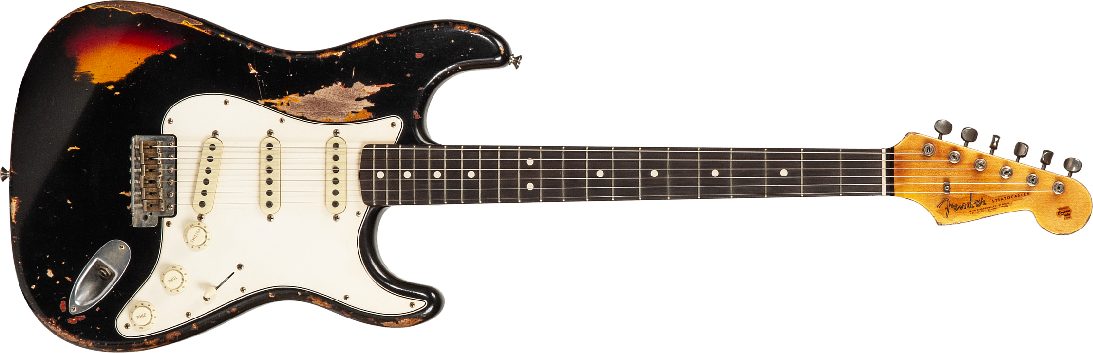 Fender Custom Shop Strat 1963 Masterbuilt K.mcmillin 3s Trem Rw #r127357 - Heavy Relic Black Ov. 3-color Sunburst - E-Gitarre in Str-Form - Main pictu