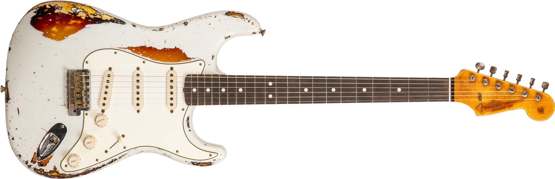 Fender Custom Shop Strat 1963 Masterbuilt K.mcmillin Bla #r117544 - Ultimate Relic Olympic White/3-color Sunburst - E-Gitarre in Str-Form - Main pictu