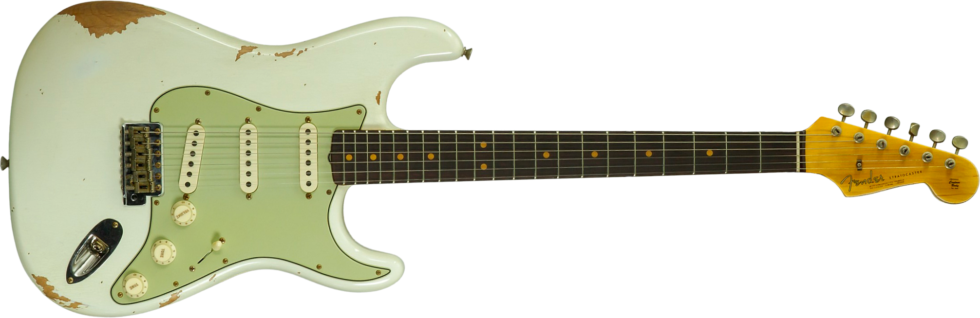 Fender Custom Shop Strat 1964 L-series 3s Trem Rw #l11710 - Heavy Relic Olympic White - E-Gitarre in Str-Form - Main picture