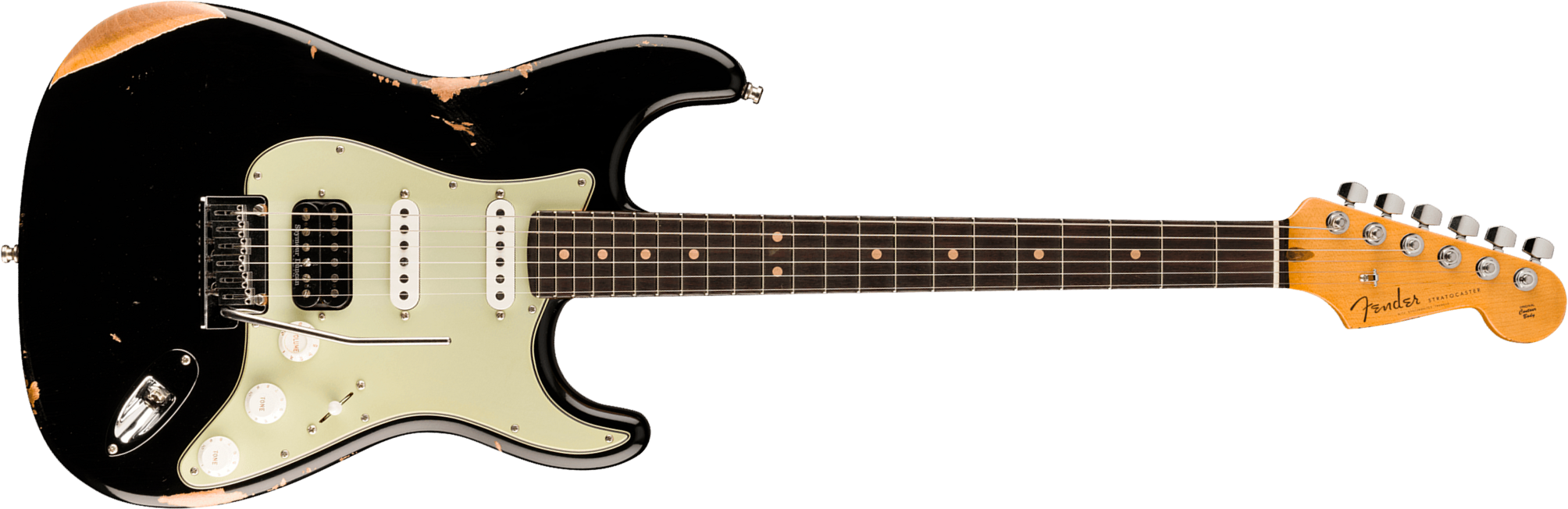 Fender Custom Shop Strat Deluxe Hb S1 Hss Trem Rw - Relic Black - E-Gitarre in Str-Form - Main picture