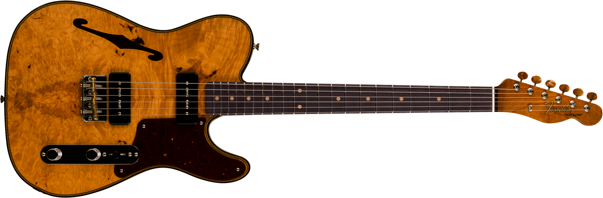 Fender Custom Shop Tele Thinline Dual P90 Maple Burl Artisan 2s Ht Rw - Nos Aged Natural - Semi-Hollow E-Gitarre - Main picture
