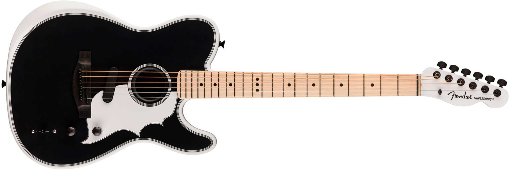 Fender Jack White Triplesonic Acoustasonic Tele Signature - Satin Arctic White With Black Top - Folk-Gitarre - Main picture