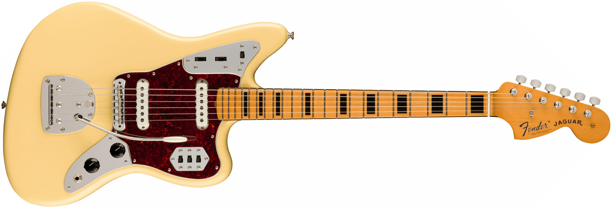 Fender Jaguar 70s Vintera 2 Mex 2s Trem Mn - Vintage White - Retro-Rock-E-Gitarre - Main picture