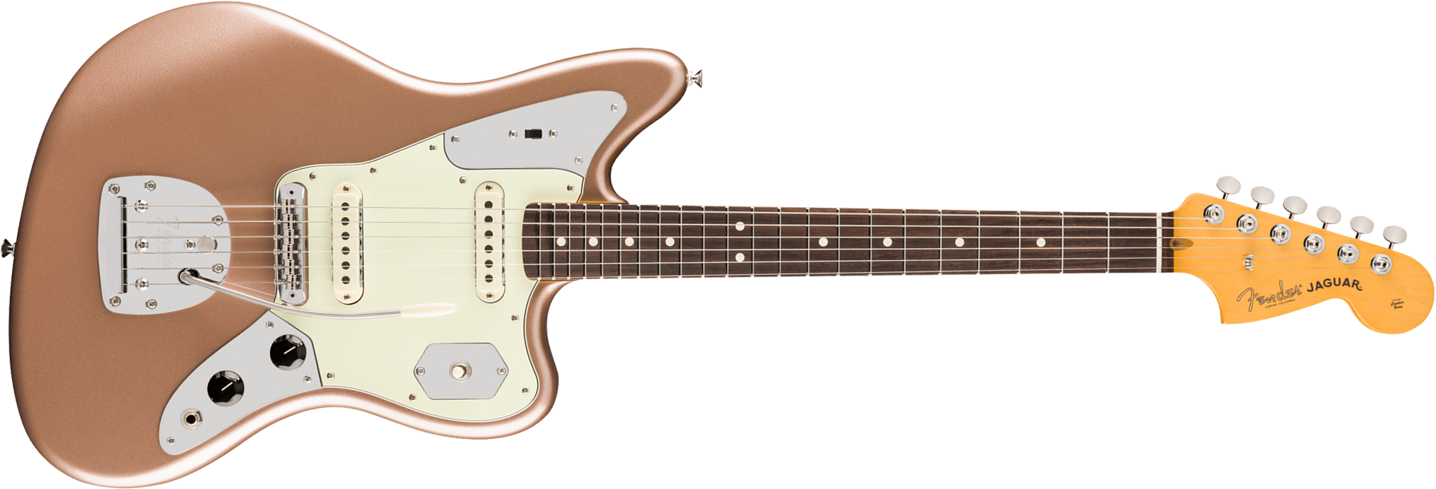 Fender Jaguar Classic American Pro Usa Shsc 2s Trem Rw - Faded Firemist Gold - Retro-Rock-E-Gitarre - Main picture
