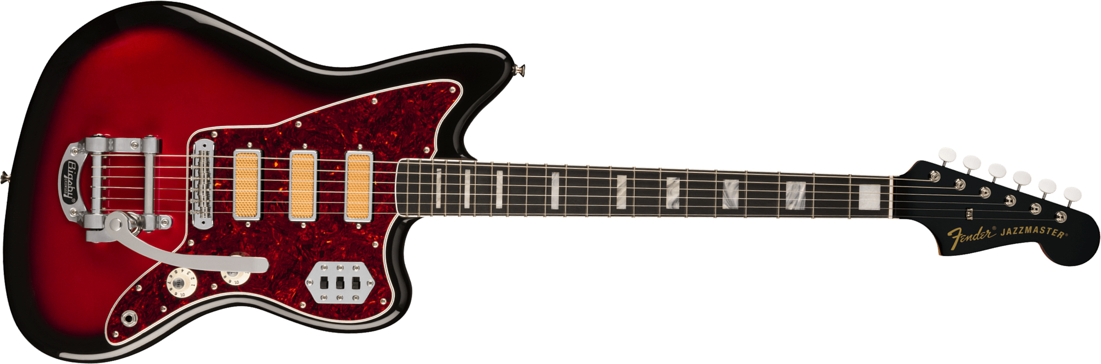 Fender Jazzmaster Gold Foil Ltd Mex 3mh Trem Bigsby Eb - Candy Apple Burst - Retro-Rock-E-Gitarre - Main picture