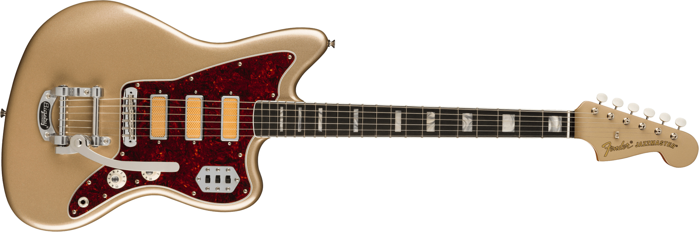 Fender Jazzmaster Gold Foil Ltd Mex 3mh Trem Bigsby Eb - Shoreline Gold - Retro-Rock-E-Gitarre - Main picture