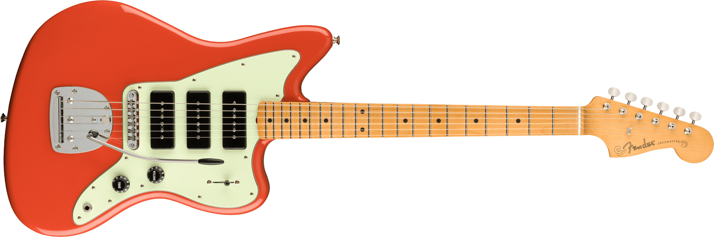 Fender Jazzmaster Noventa Mex Sss Mn +housse - Fiesta Red - Retro-Rock-E-Gitarre - Main picture
