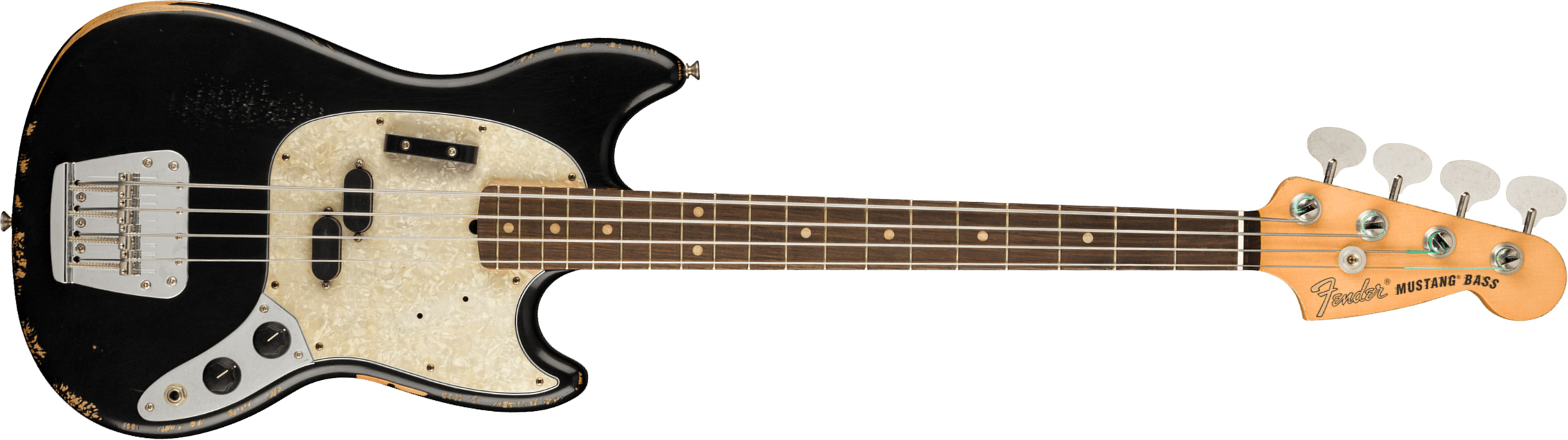 Fender Justin Meldal-johnsen Jmj Mustang Bass Road Worn Mex Rw - Black - Solidbody E-bass - Main picture