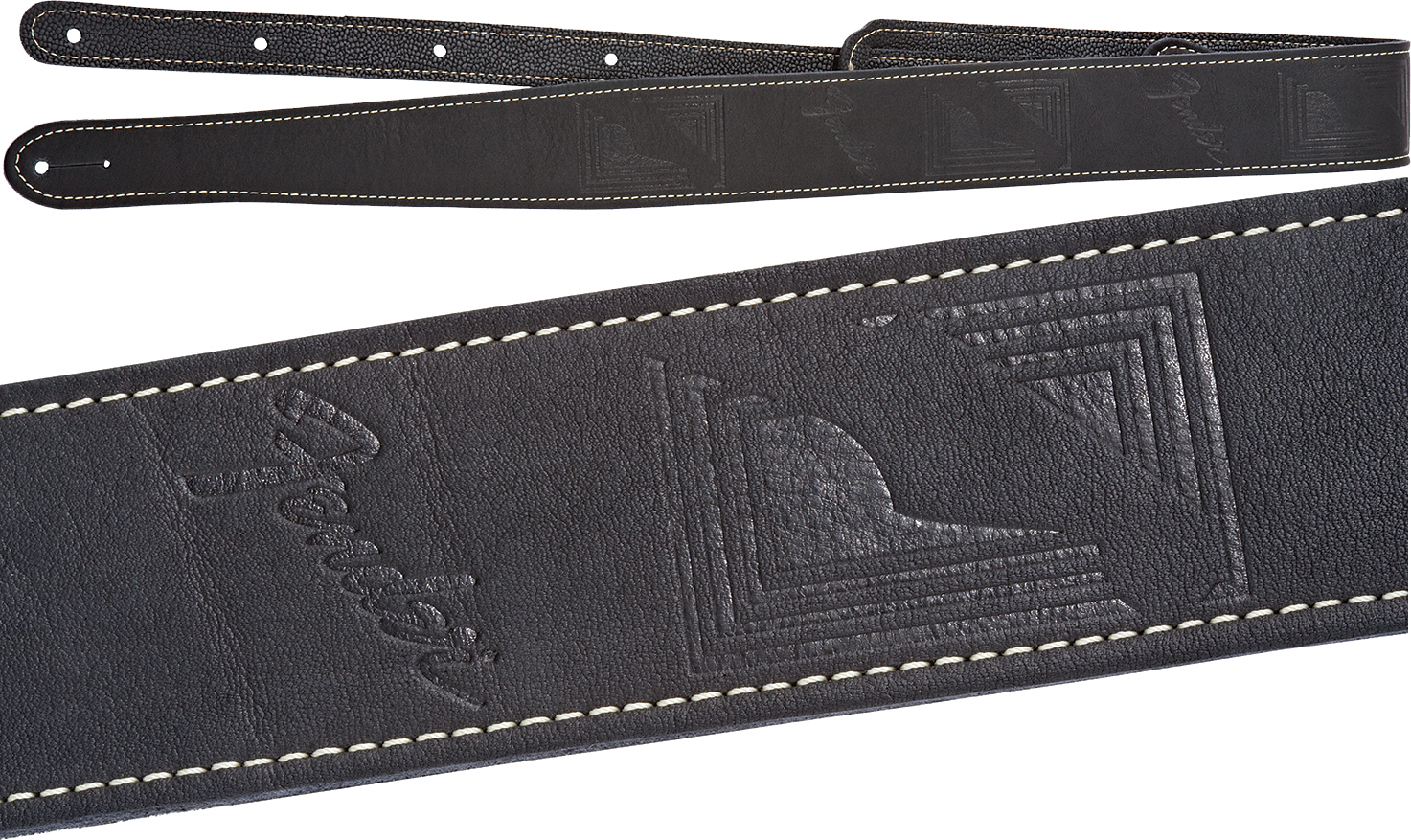 Fender Monogram Leather Strap Cuir Black - Gitarrengurt - Main picture