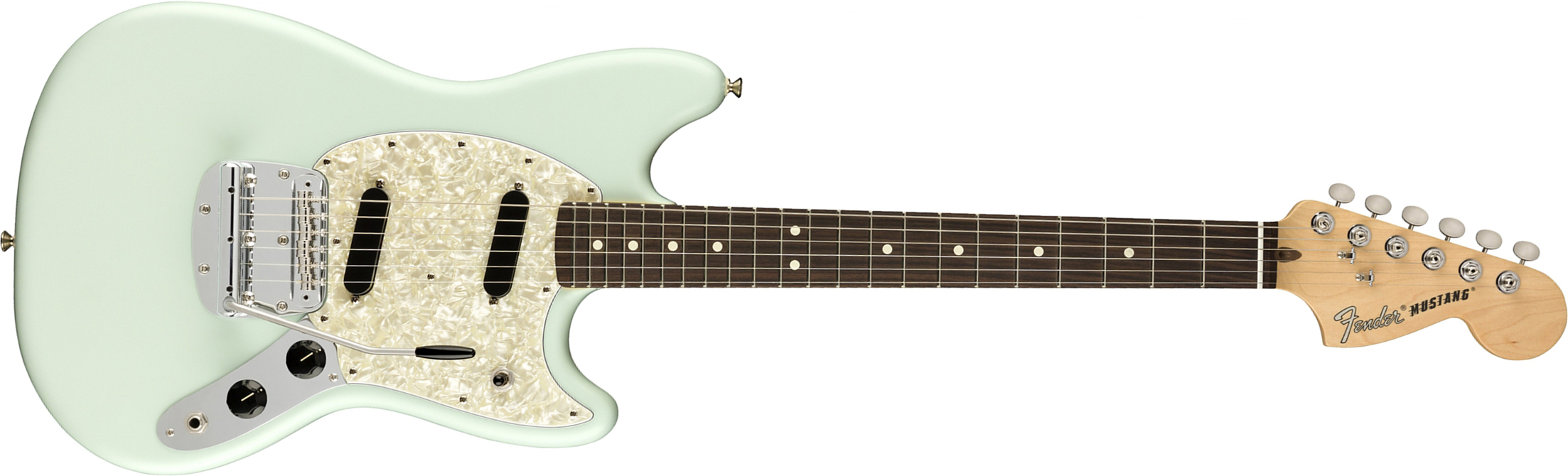 Fender Mustang American Performer Usa Ss Rw - Satin Sonic Blue - Double Cut E-Gitarre - Main picture