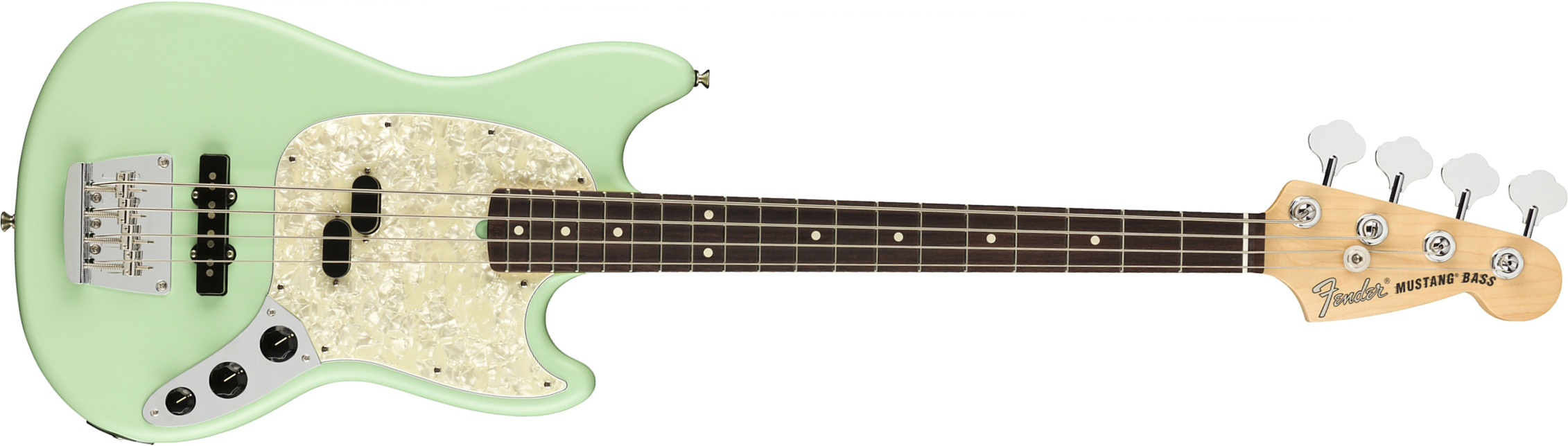 Fender Mustang Bass American Performer Usa Rw - Satin Surf Green - E-Bass für Kinder - Main picture