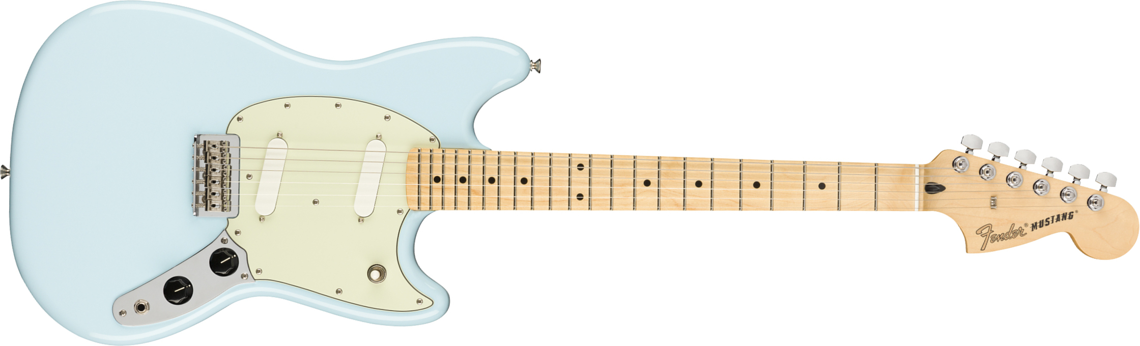 Fender Mustang Player Mex Ht Ss Mn - Surf Blue - Retro-Rock-E-Gitarre - Main picture