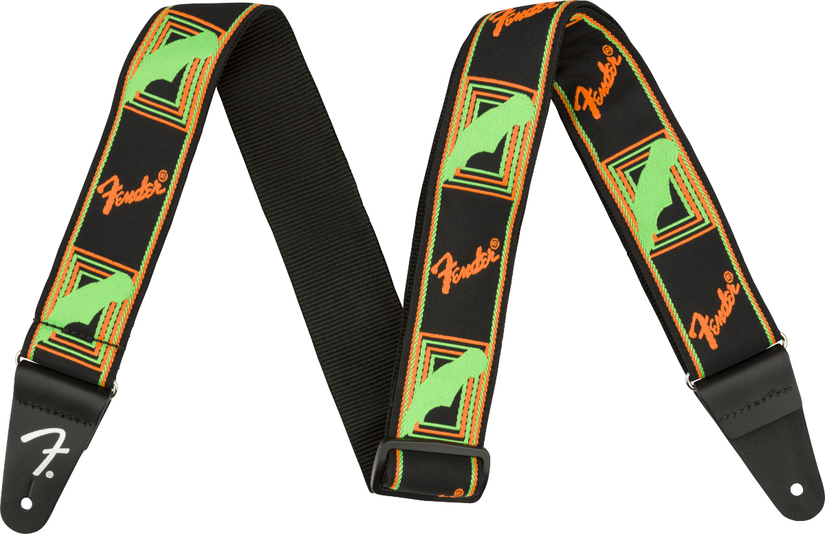 Fender Neon Monogrammed Guitar Strap Poly Green/orange - Gitarrengurt - Main picture