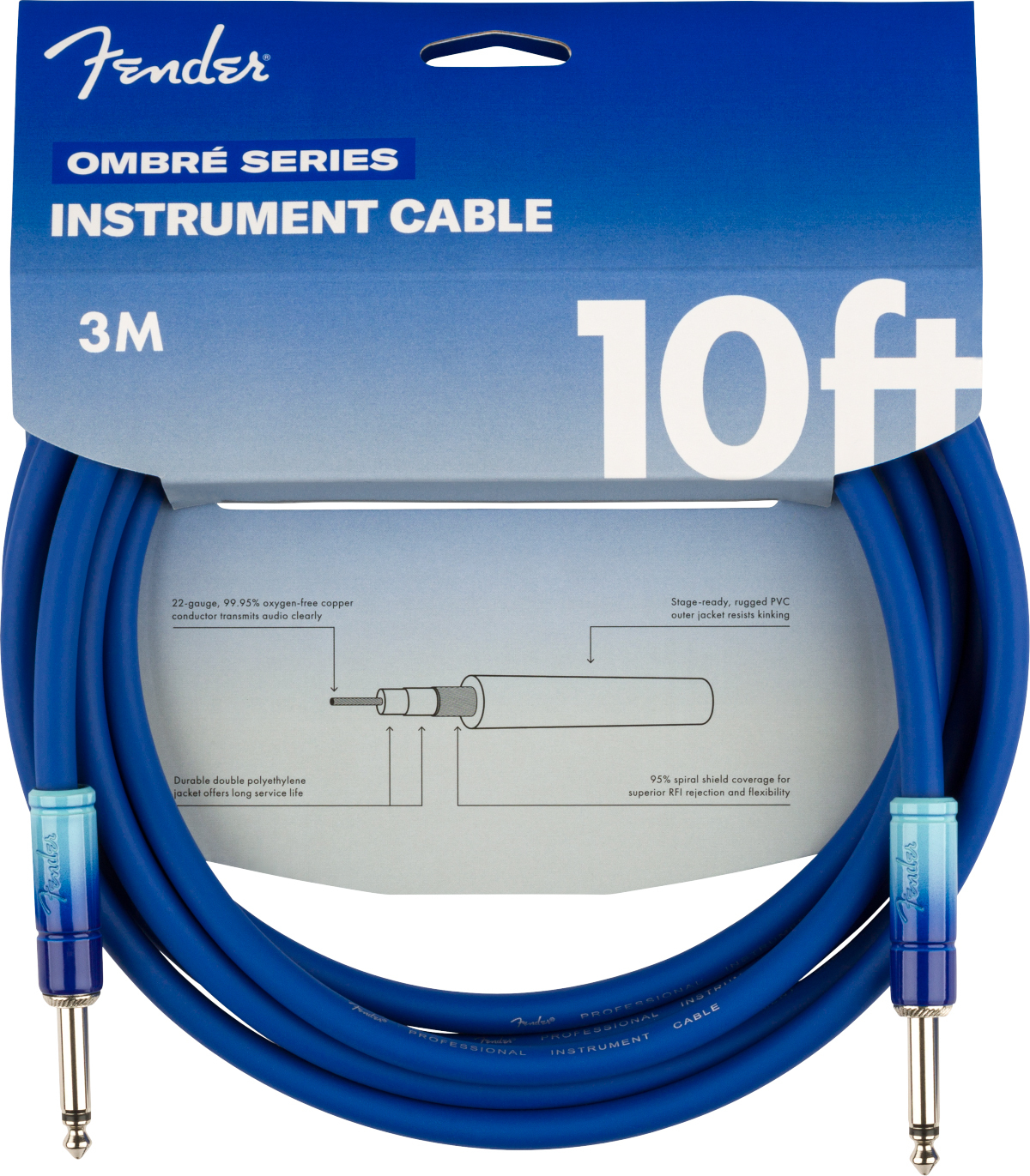 Fender Ombre Instrument Cable Droit Droit 10ft 3.05m Belair Blue - Kabel - Main picture