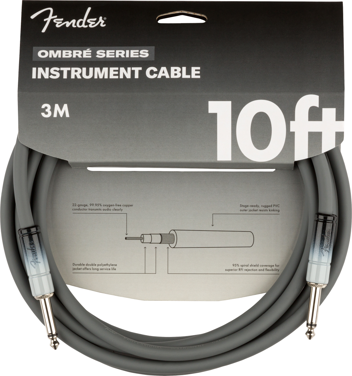 Fender Ombre Instrument Cable Droit Droit 10ft 3.05m Silver Smoke - Kabel - Main picture
