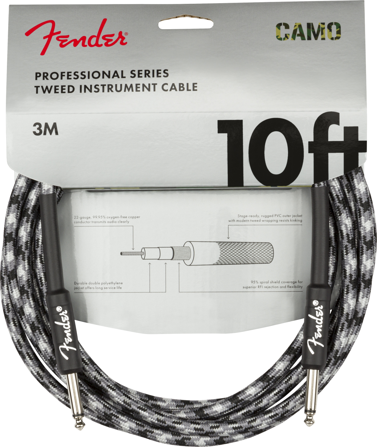 Fender Professional Series Instrument Cable Droit Droit 10ft 3m Winter Camo - Kabel - Main picture