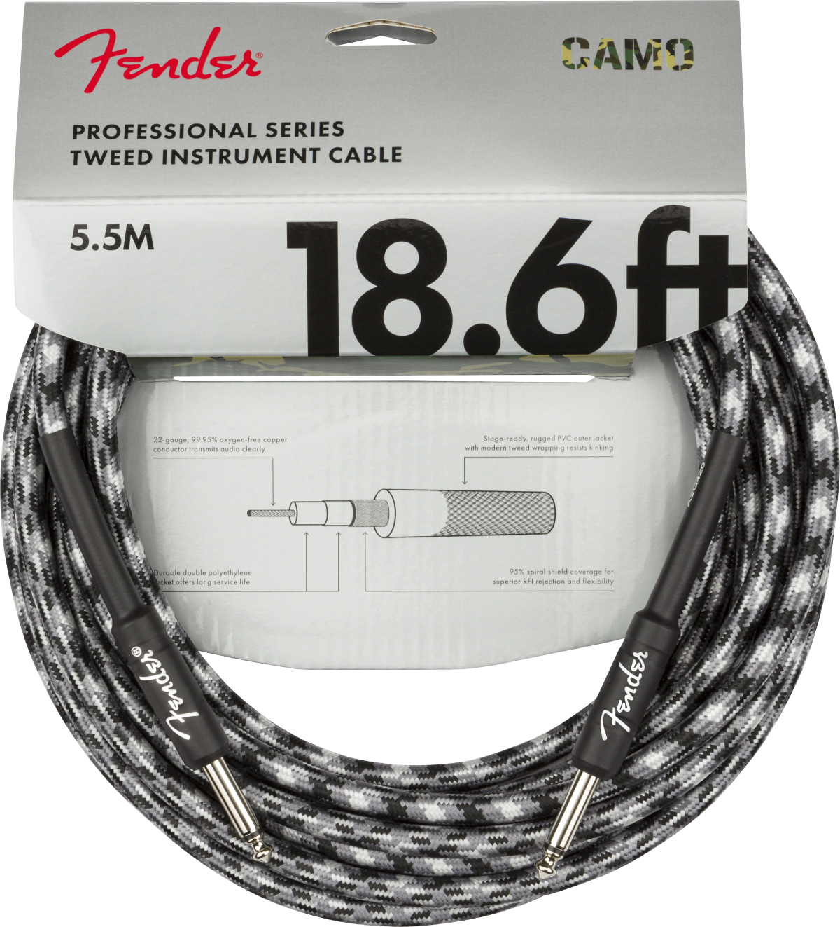 Fender Professional Series Instrument Cable Droit Droit 18.6ft 5.7m Winter Camo - Kabel - Main picture