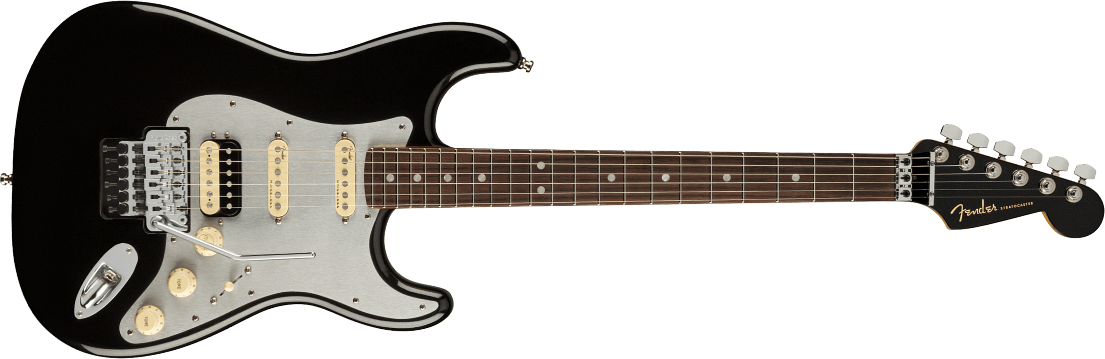 Fender Strat American Ultra Luxe Hss Floyd Rose Usa Fr Rw +etui - Mystic Black - E-Gitarre in Str-Form - Main picture