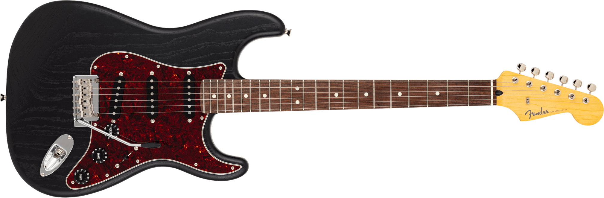 Fender Strat Raw Ash Mij Ltd Jap 3s Trem Rw - Black - E-Gitarre in Str-Form - Main picture