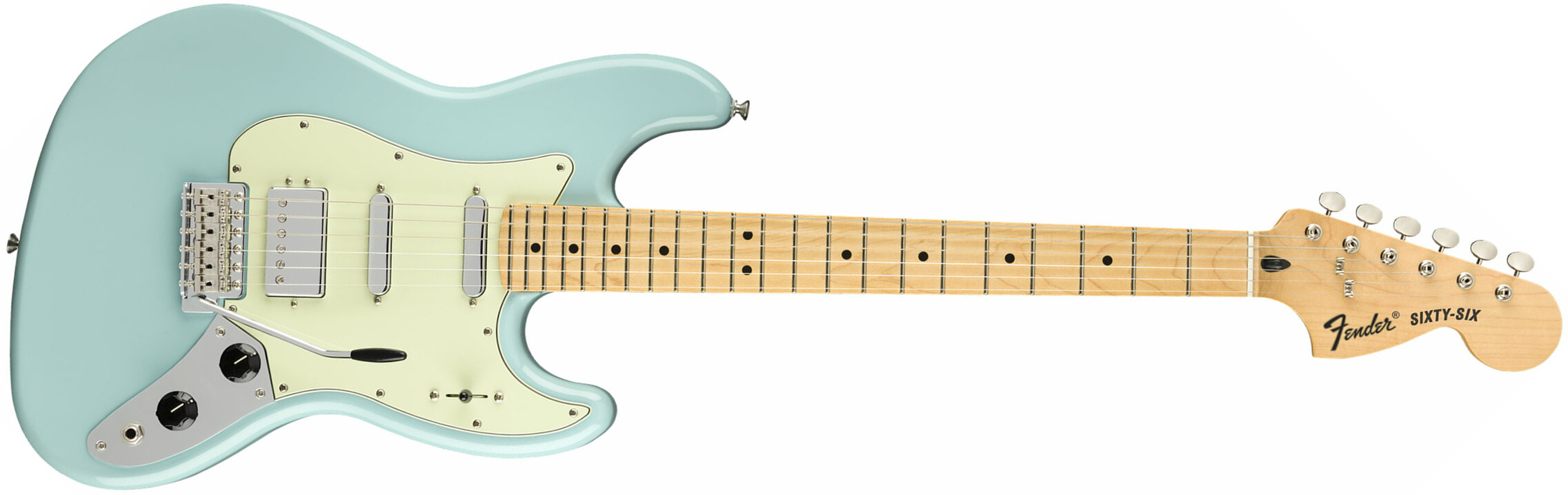 Fender The Sixty-six Alternate Reality Mex Hss Trem Mn - Daphne Blue - Double Cut E-Gitarre - Main picture