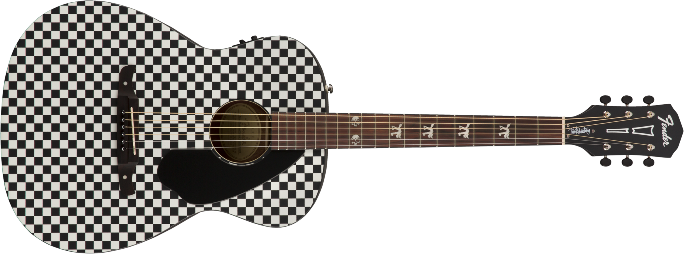 Fender Tim Armstrong Hellcat Epicea Acajou Wal - Checkerboard White/black - Elektroakustische Gitarre - Main picture