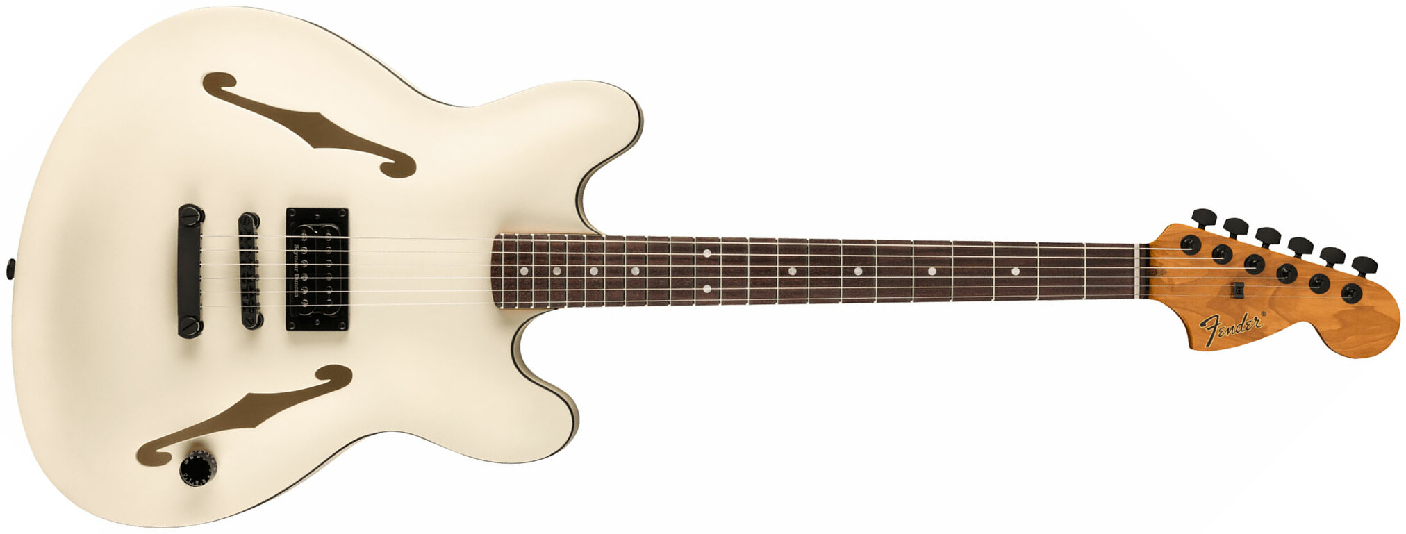 Fender Tom Delonge Starcaster Signature 1h Seymour Duncan Ht Rw - Satin Olympic White - Semi-Hollow E-Gitarre - Main picture