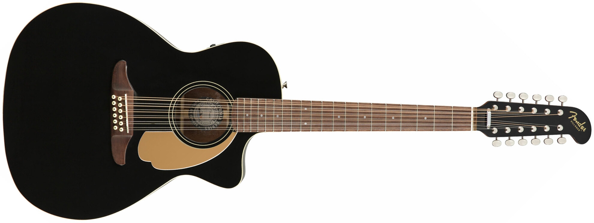 Fender Villager 12-string Dreadnought Cw 12c Epicea Acajou Wal - Black - Elektroakustische Gitarre - Main picture