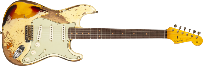 Fender Custom Shop 1959 Stratocaster #CZ576436 - Super heavy relic vintage white o. 3-color sunburs