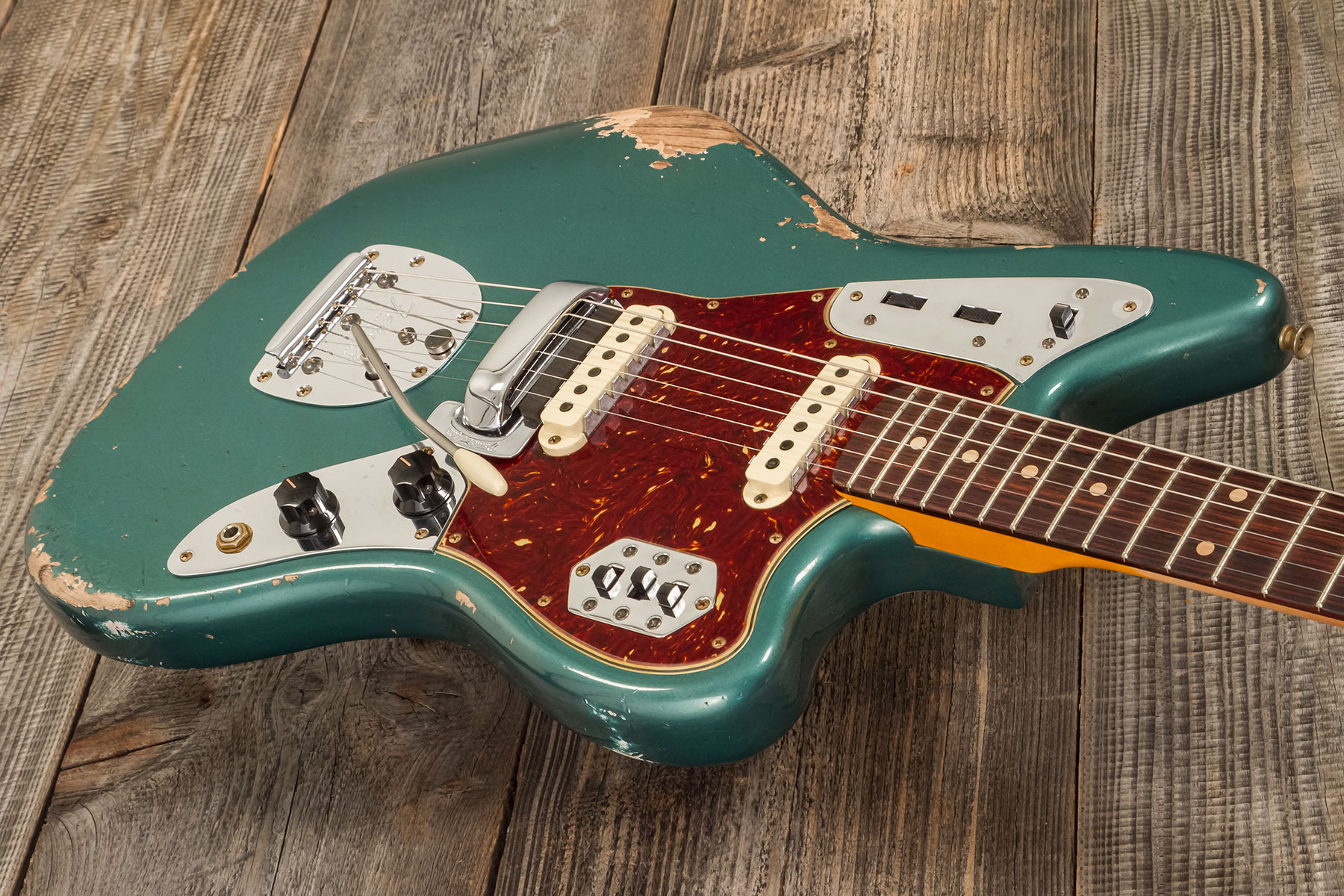 Fender Custom Shop Jaguar 1962 Shsc 2s Trem Rw #r138212 - Heavy Relic Sherwood Green Metallic - Retro-Rock-E-Gitarre - Variation 2