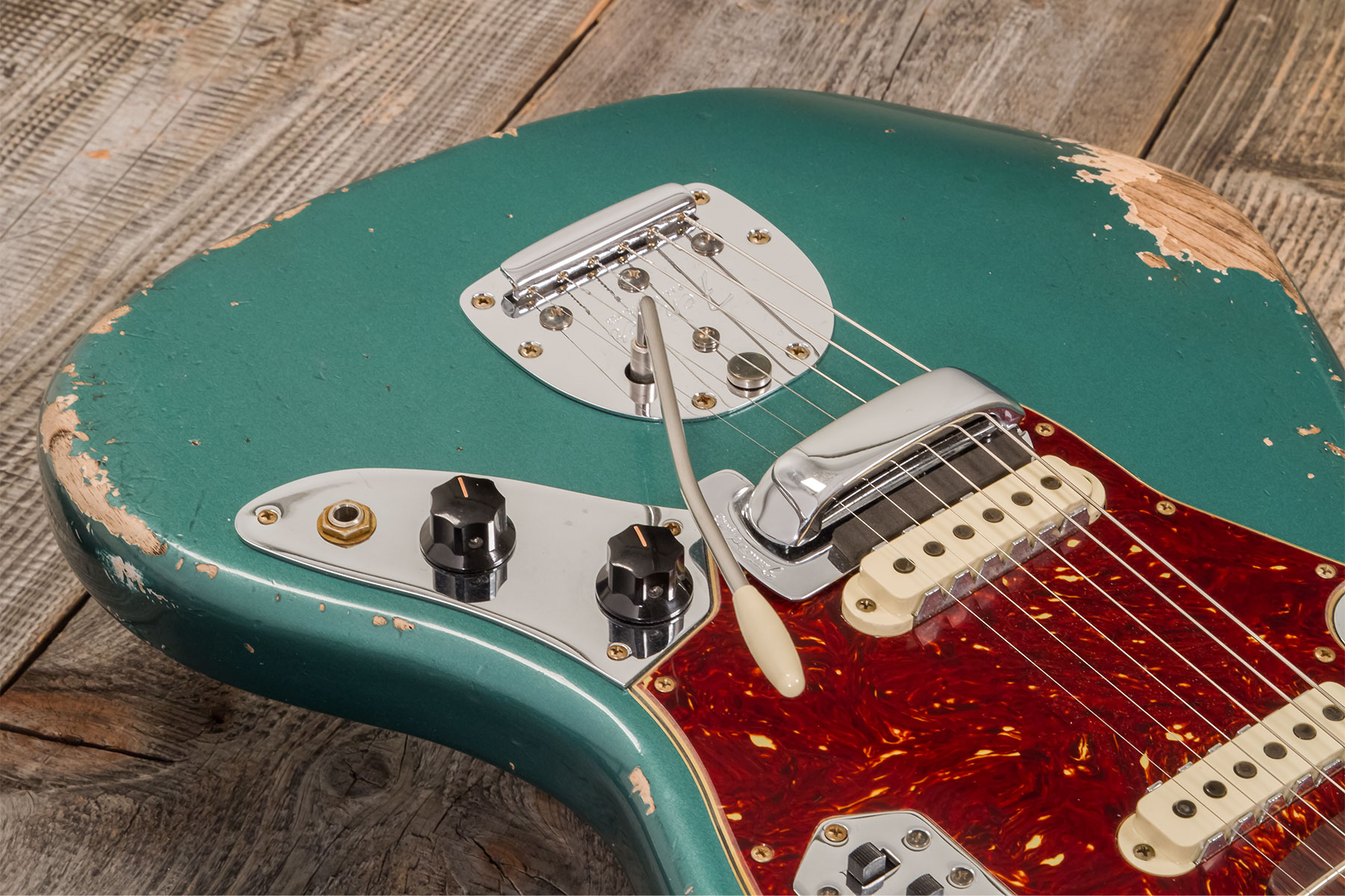 Fender Custom Shop Jaguar 1962 Shsc 2s Trem Rw #r138212 - Heavy Relic Sherwood Green Metallic - Retro-Rock-E-Gitarre - Variation 3