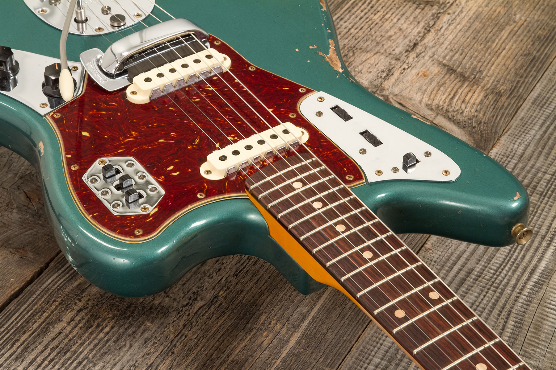 Fender Custom Shop Jaguar 1962 Shsc 2s Trem Rw #r138212 - Heavy Relic Sherwood Green Metallic - Retro-Rock-E-Gitarre - Variation 4