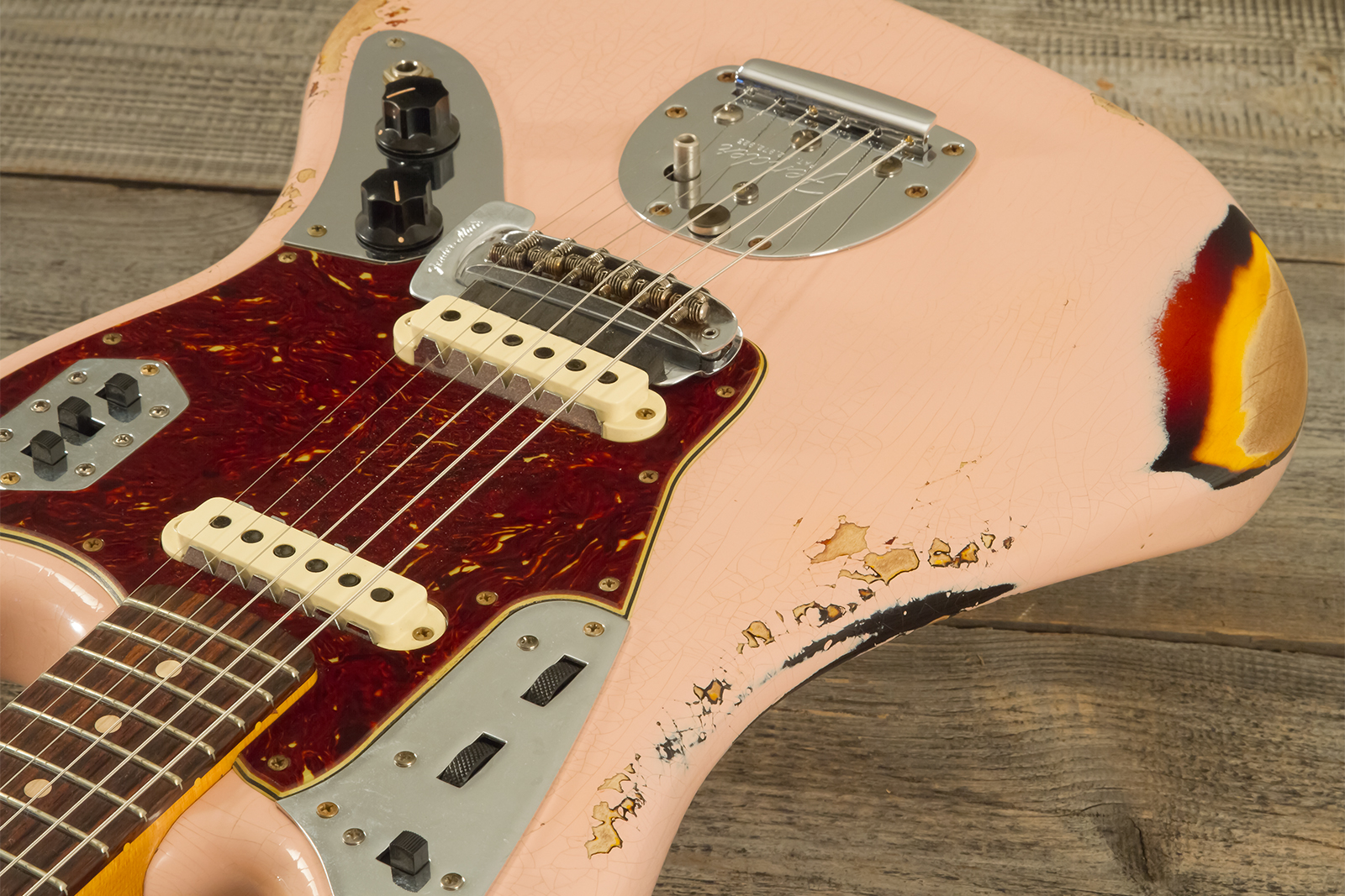 Fender Custom Shop Jaguar 1962 Shsc 2s Trem Rw #r141280 - Heavy Relic Shell Pink O. 3-color Sunburst - Retro-Rock-E-Gitarre - Variation 3