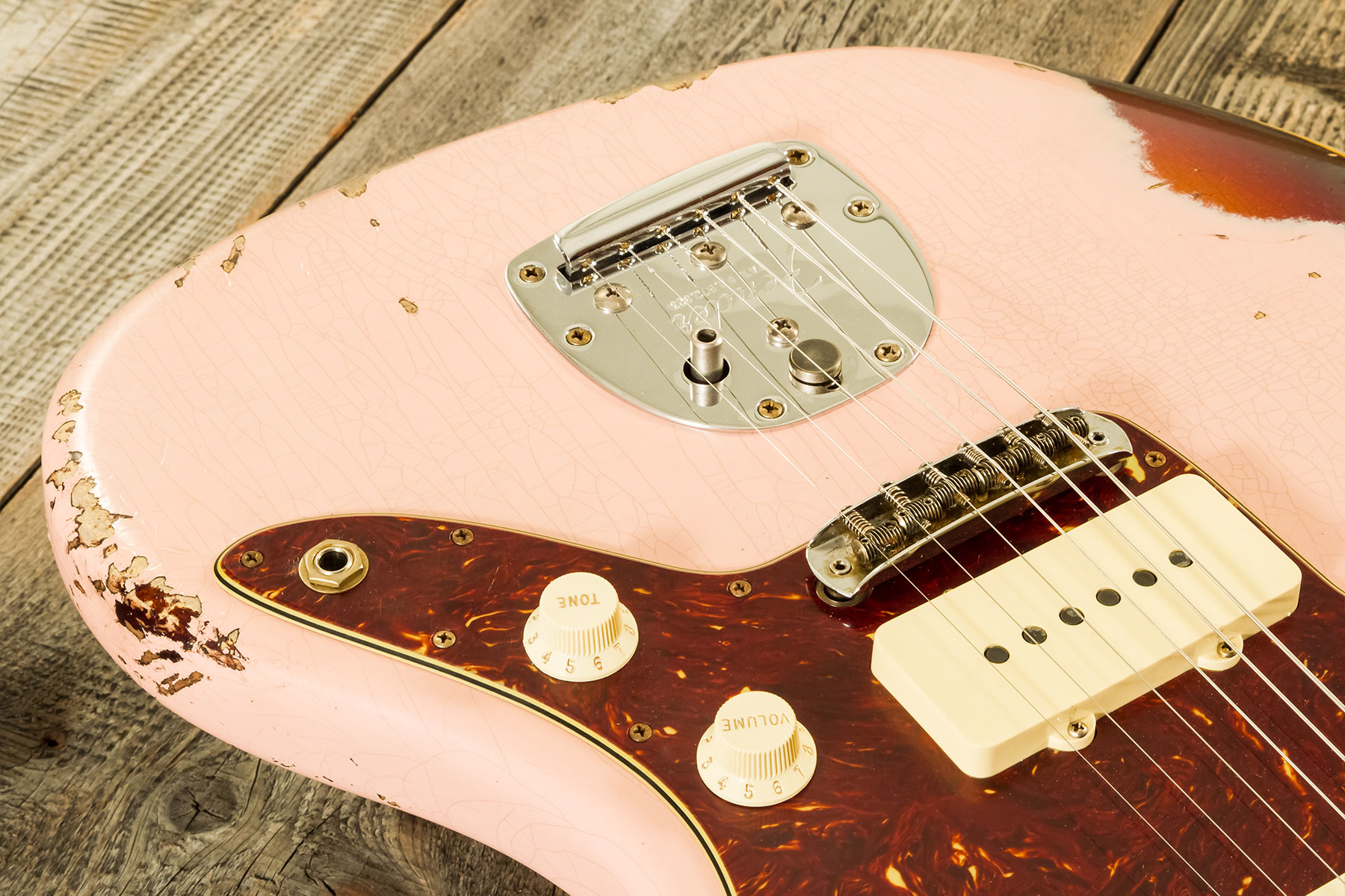 Fender Custom Shop Jazzmaster 1962 2s Trem Rw #r132659 - Heavy Relic Shell Pink O. 3-color Sunburst - Retro-Rock-E-Gitarre - Variation 3