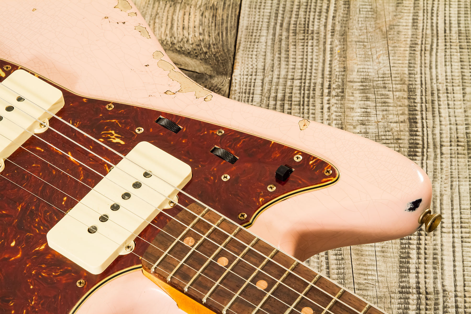 Fender Custom Shop Jazzmaster 1962 2s Trem Rw #r132659 - Heavy Relic Shell Pink O. 3-color Sunburst - Retro-Rock-E-Gitarre - Variation 5