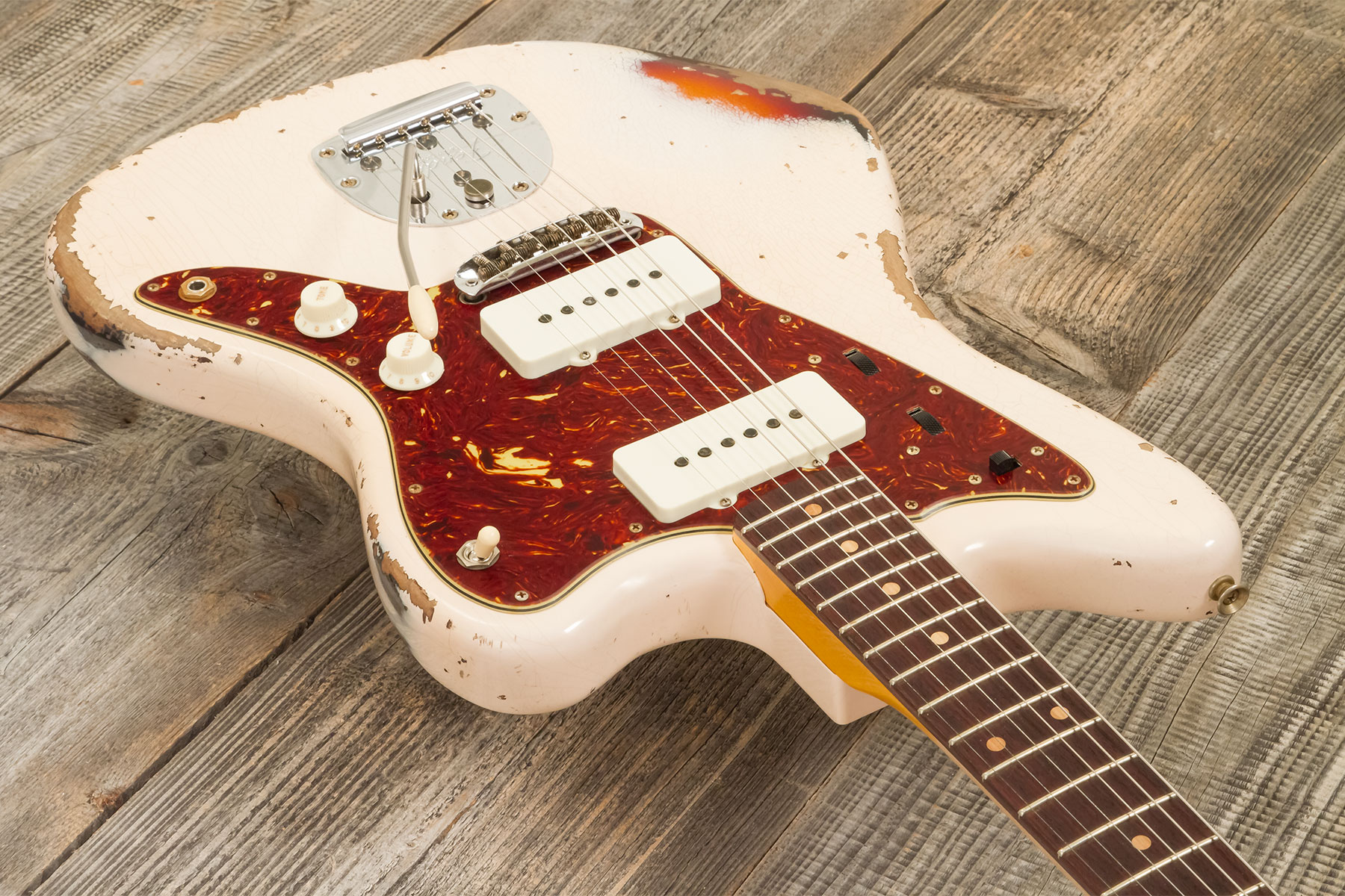 Fender Custom Shop Jazzmaster 1962 2s Trem Rw #r133709 - Heavy Relic Shell Pink O. 3-color Sunburst - Retro-Rock-E-Gitarre - Variation 2