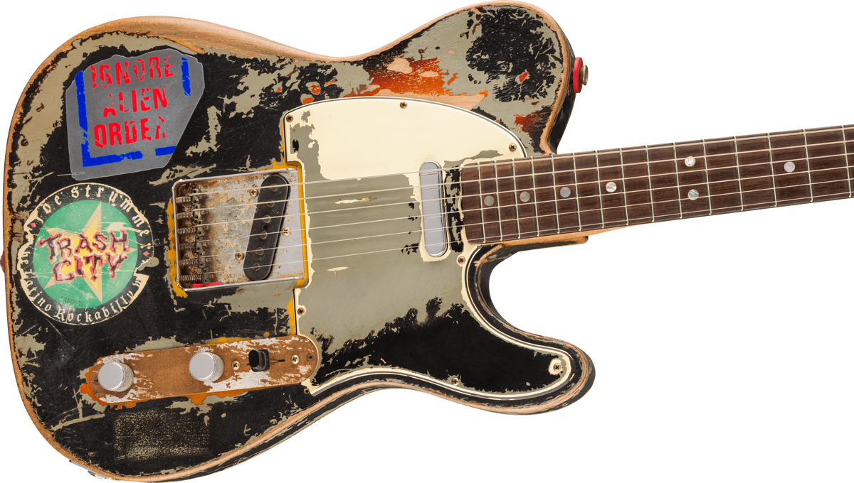 Fender Custom Shop Joe Strummer Tele Masterbuilt P.waller Ltd 2s Ht Rw - Super Heavy Relic Black O. 3-color Sunburst - Signature-E-Gitarre - Variation