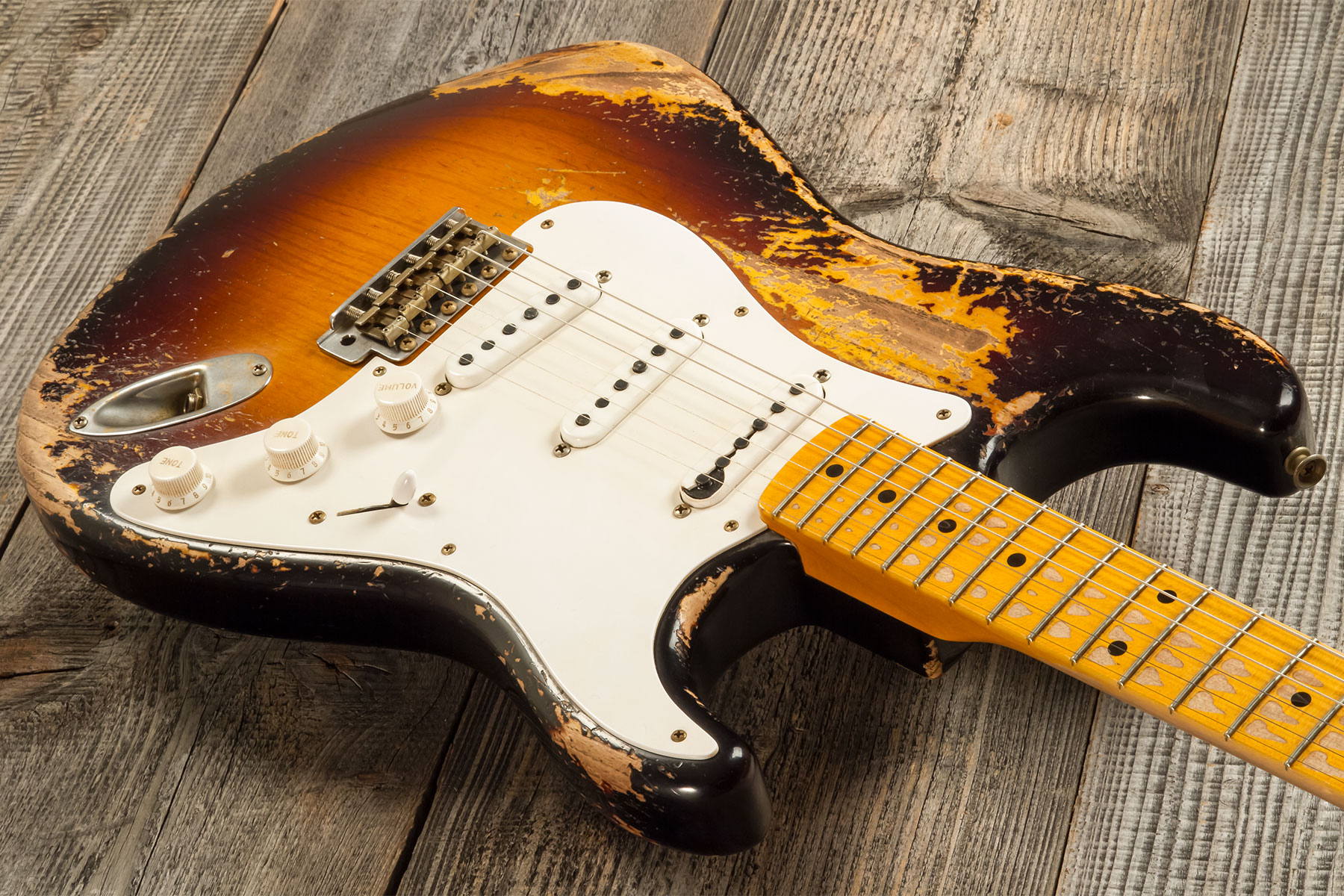 Fender Custom Shop Strat 1954 70th Ann. Mb A.hicks 3s Trem Mn #4681 - Super Heavy Relic 2-color Sunburst - E-Gitarre in Str-Form - Variation 2