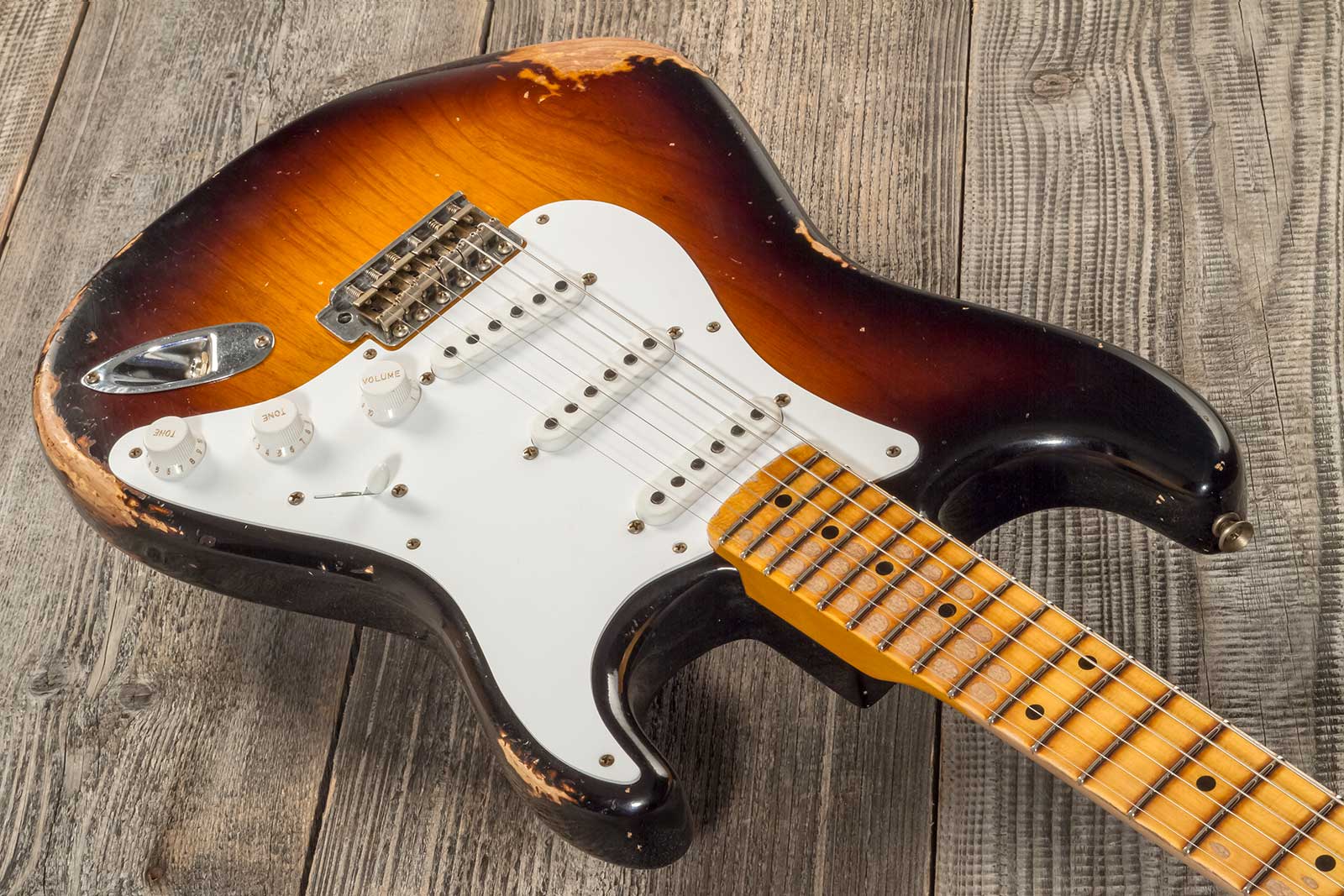 Fender Custom Shop Strat 1954 70th Anniv. 3s Trem Mn #xn4309 - Heavy Relic Wide Fade 2-color Sunburst - E-Gitarre in Str-Form - Variation 2