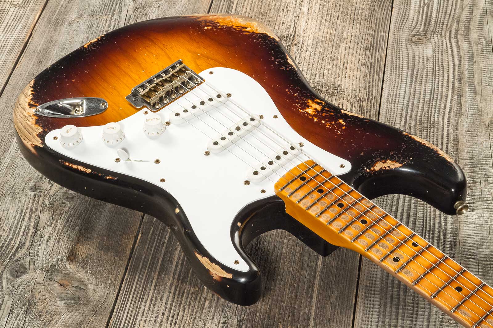 Fender Custom Shop Strat 1954 70th Anniv. 3s Trem Mn #xn4324 - Heavy Relic Wide Fade 2-color Sunburst - E-Gitarre in Str-Form - Variation 2