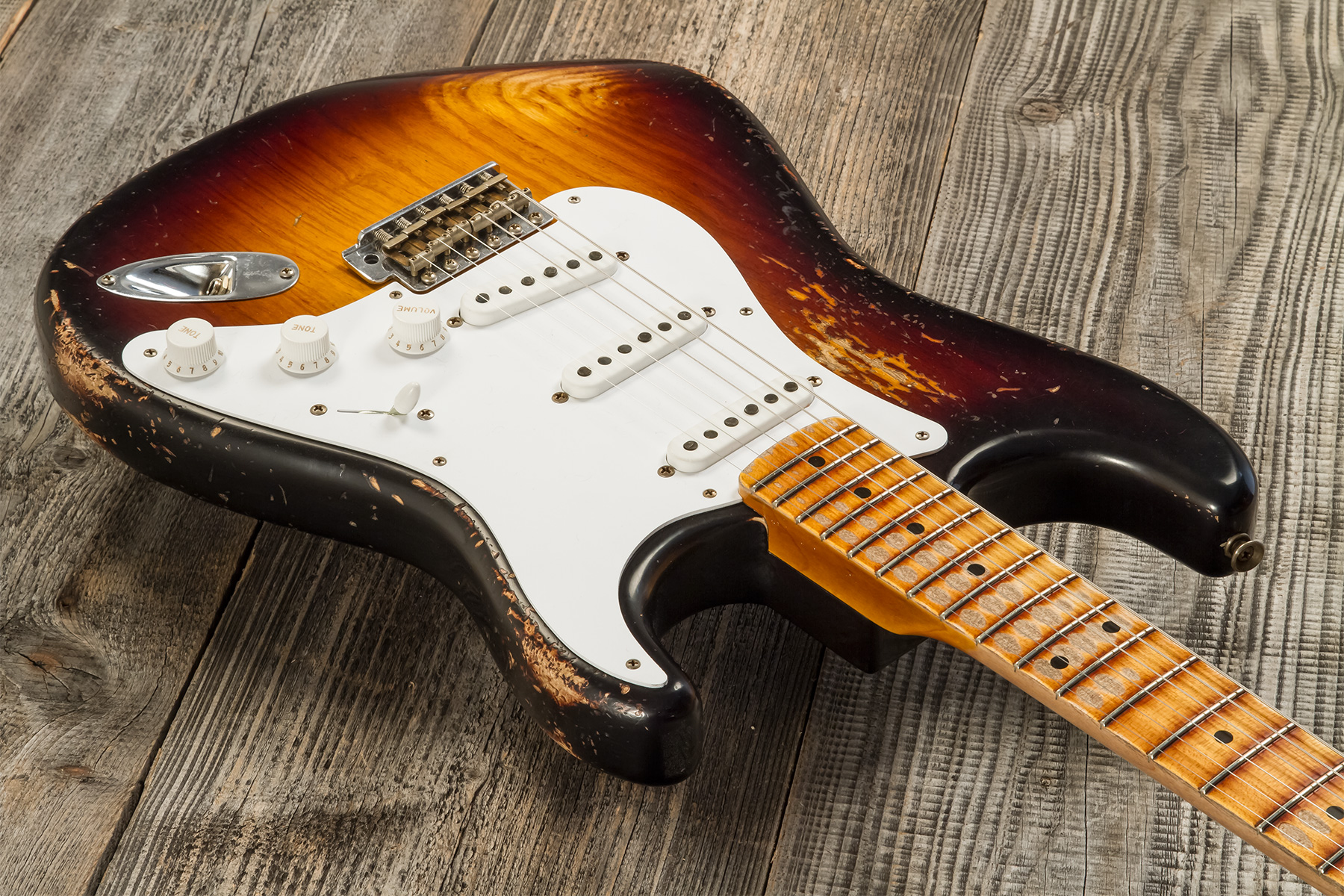 Fender Custom Shop Strat 1954 70th Anniv. 3s Trem Mn #xn4343 - Heavy Relic 2-color Sunburst - E-Gitarre in Str-Form - Variation 2