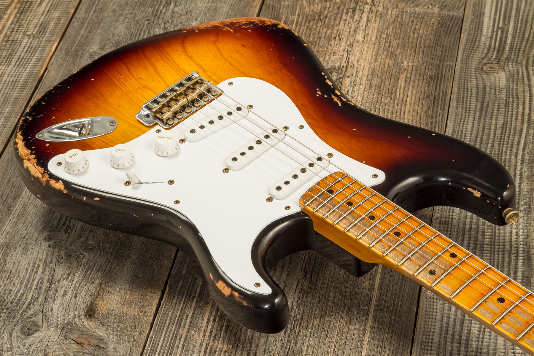 Fender Custom Shop Strat 1954 70th Anniv. 3s Trem Mn #xn4887 - Heavy Relic 2-color Sunburst - E-Gitarre in Str-Form - Variation 3