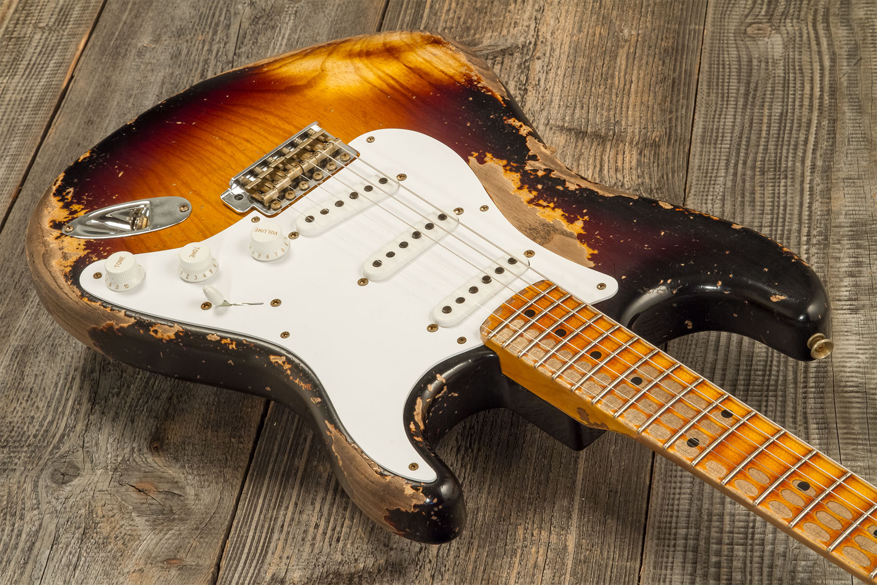 Fender Custom Shop Strat 1954 70th Anniv. 3s Trem Mn #xn4889 - Super Heavy Relic 2-color Sunburst - E-Gitarre in Str-Form - Variation 2