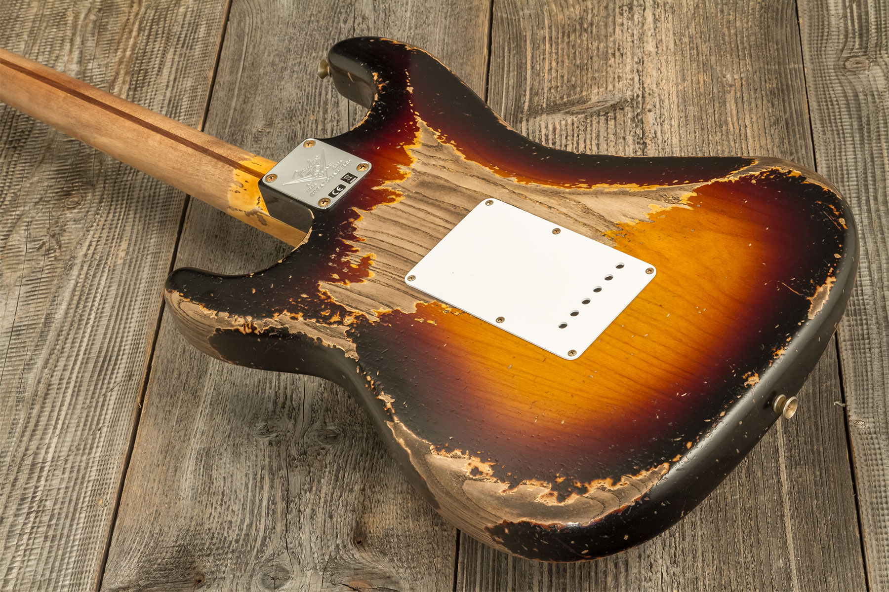 Fender Custom Shop Strat 1954 70th Anniv. 3s Trem Mn #xn4889 - Super Heavy Relic 2-color Sunburst - E-Gitarre in Str-Form - Variation 6