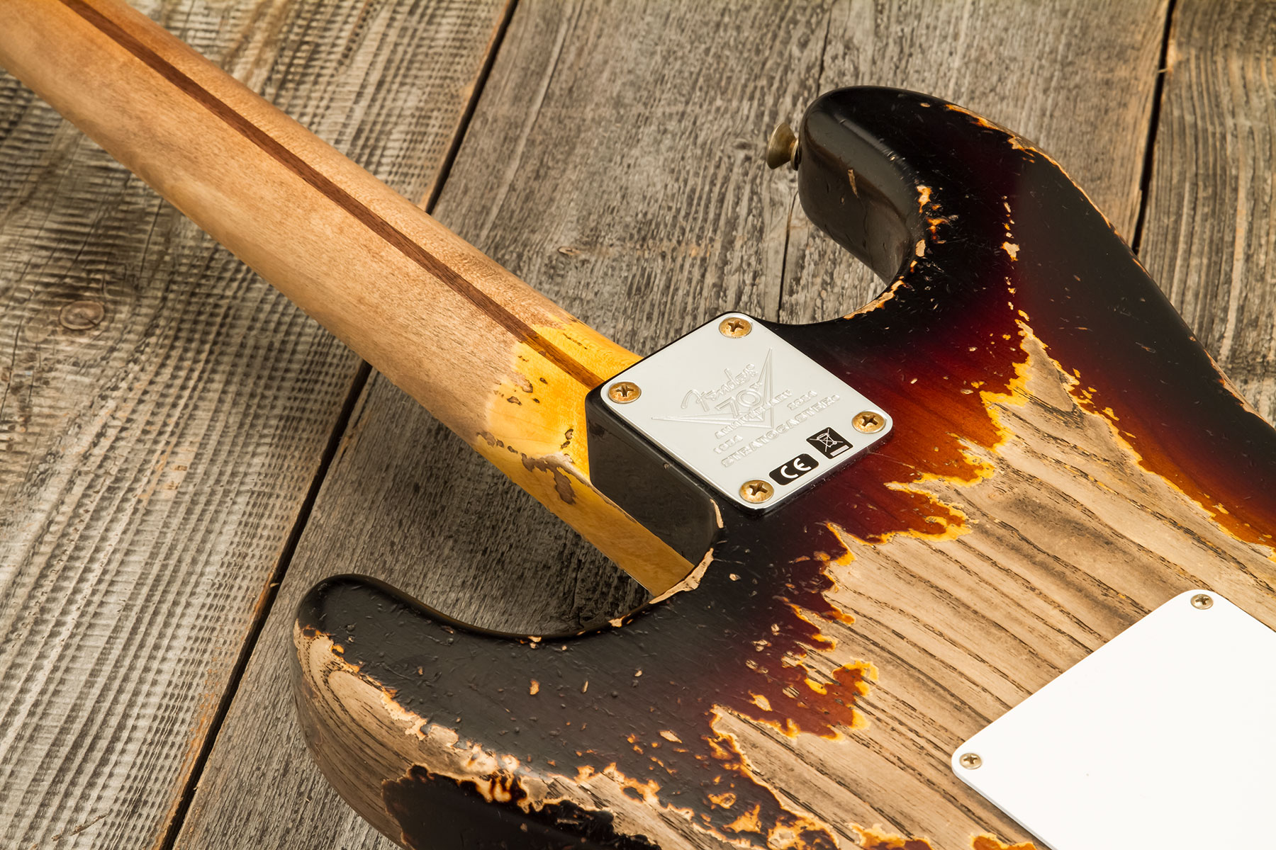 Fender Custom Shop Strat 1954 70th Anniv. 3s Trem Mn #xn4889 - Super Heavy Relic 2-color Sunburst - E-Gitarre in Str-Form - Variation 8
