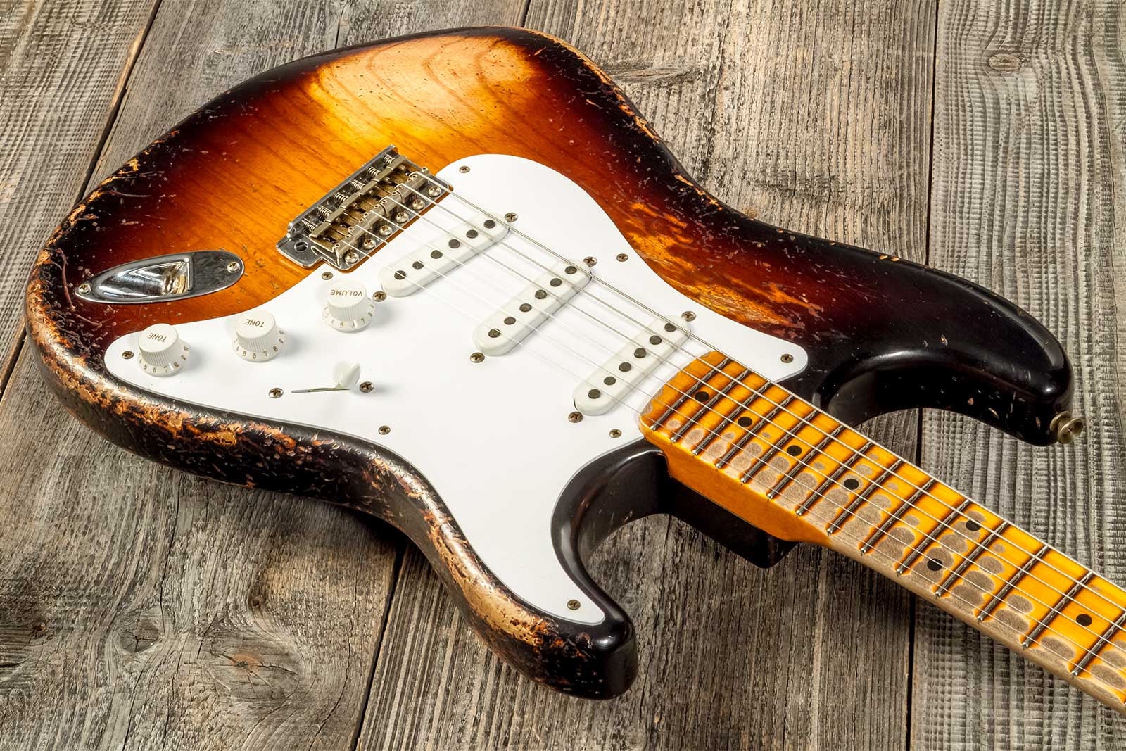 Fender Custom Shop Strat 1954 70th Anniv. Mn #xn4378 - Super Heavy Relic 2-color Sunburst - E-Gitarre in Str-Form - Variation 2