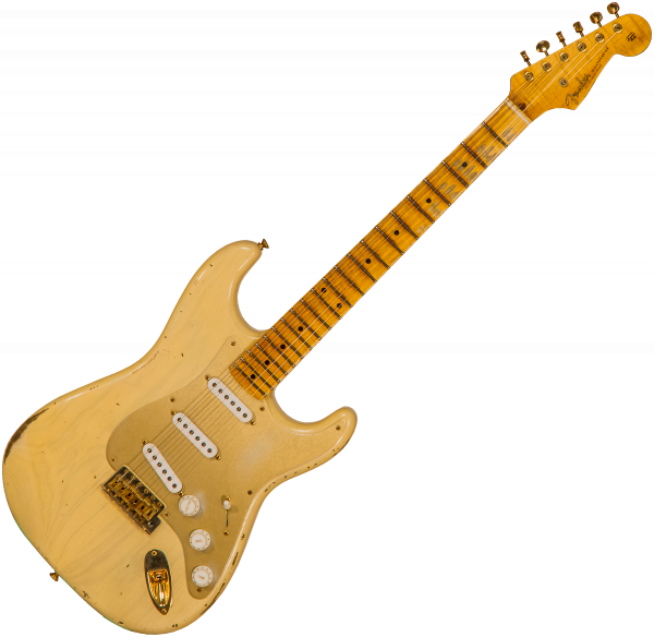 Solidbody e-gitarre Fender '55 Bone Tone Strat Ltd #CZ554628 - Relic honey blonde w/ gold hardware