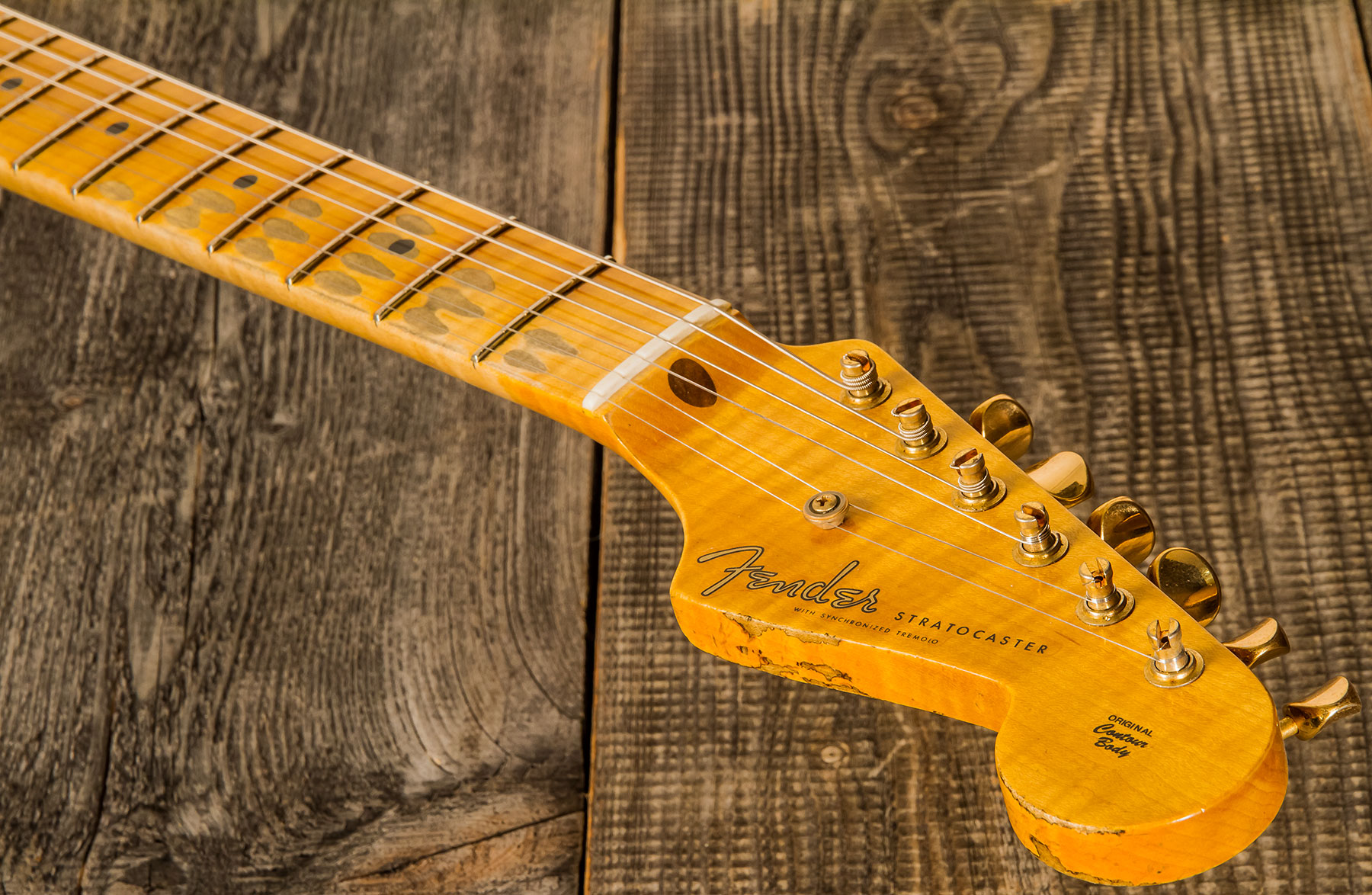 Fender Custom Shop Strat 1955 Bone Tone Usa 3s Trem Mn #cz554628 - Relic Honey Blonde W/ Gold Hardware - E-Gitarre in Str-Form - Variation 4