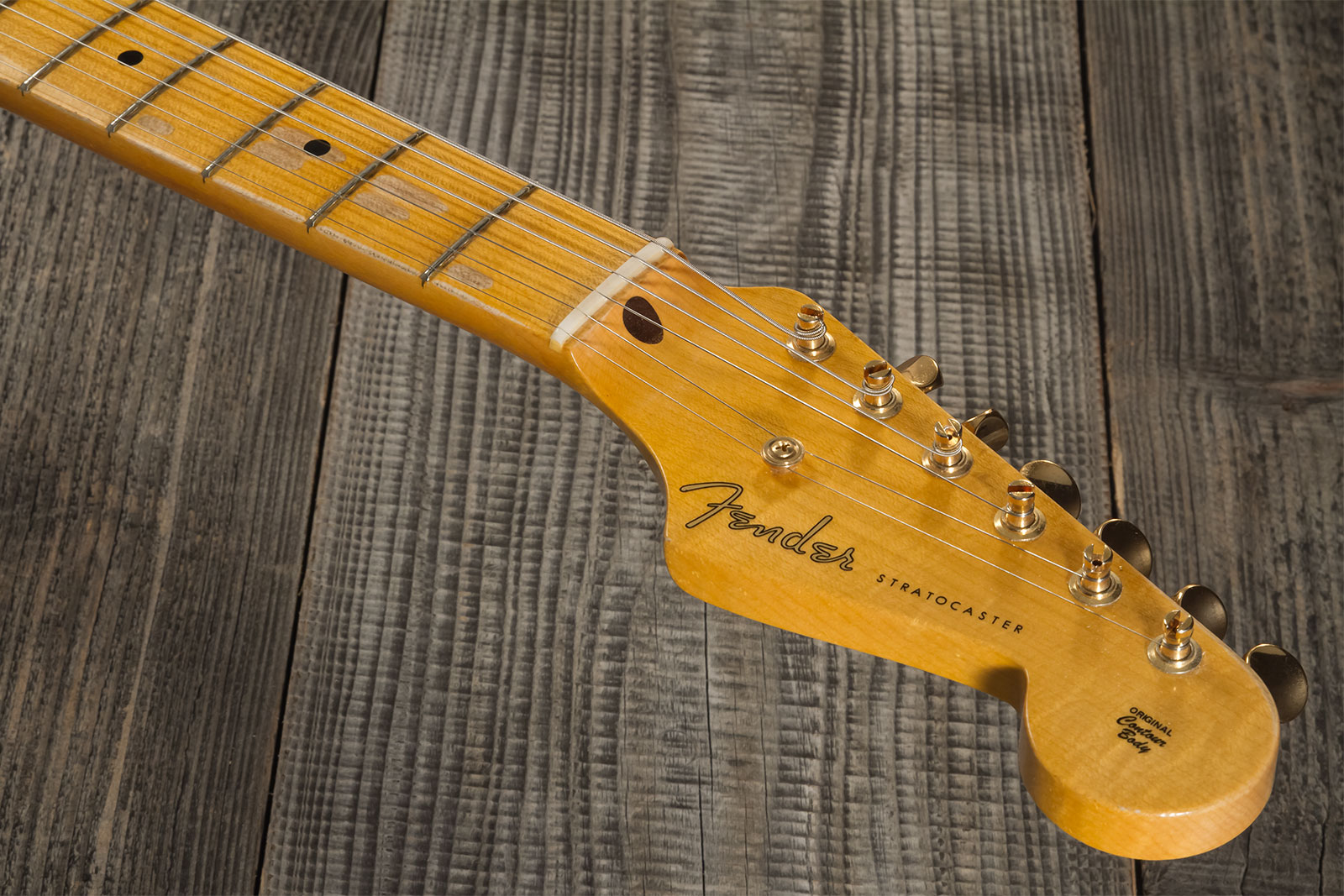 Fender Custom Shop Strat 1955 Hardtail Gold Hardware 3s Trem Mn #cz568215 - Journeyman Relic Natural Blonde - E-Gitarre in Str-Form - Variation 6