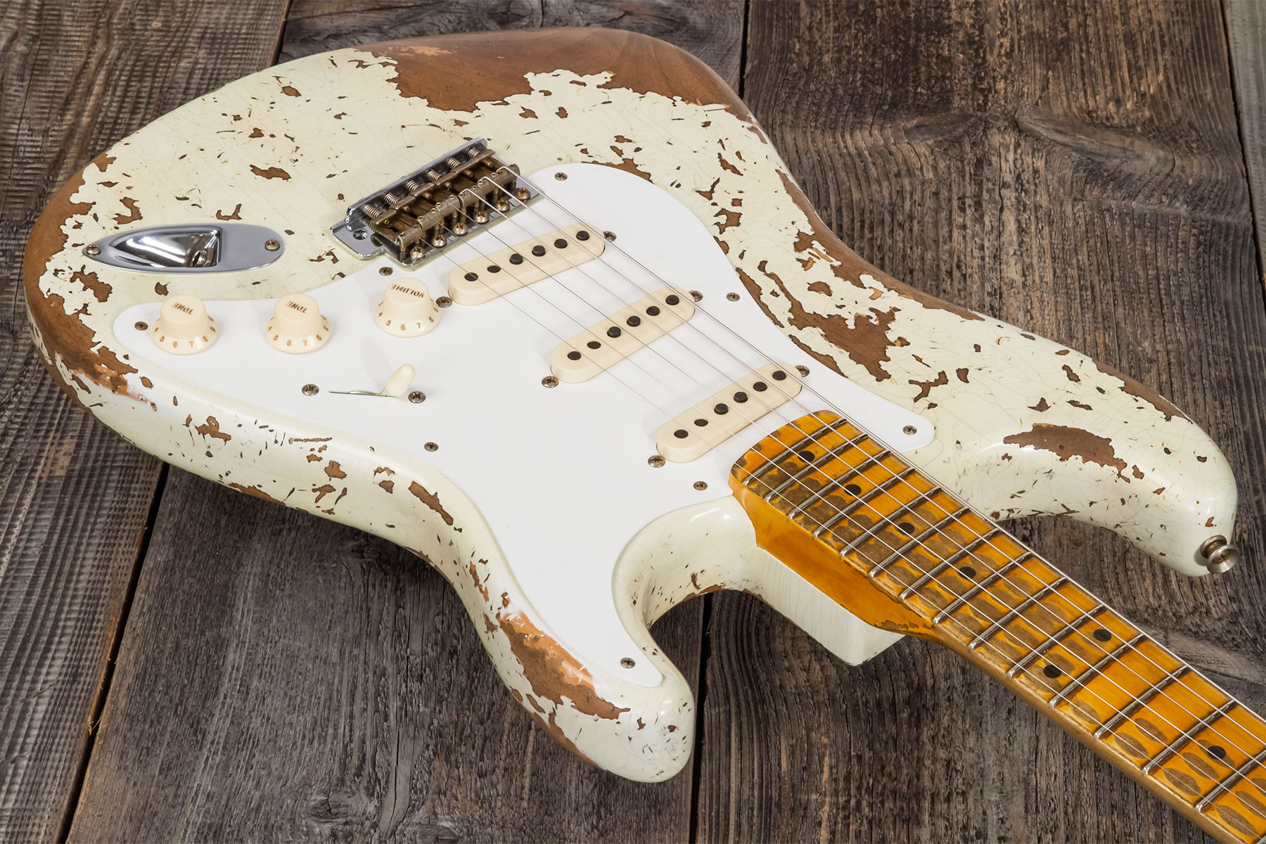 Fender Custom Shop Strat 1956 3s Trem Mn #cz568636 - Super Heavy Relic Aged India Ivory - E-Gitarre in Str-Form - Variation 2